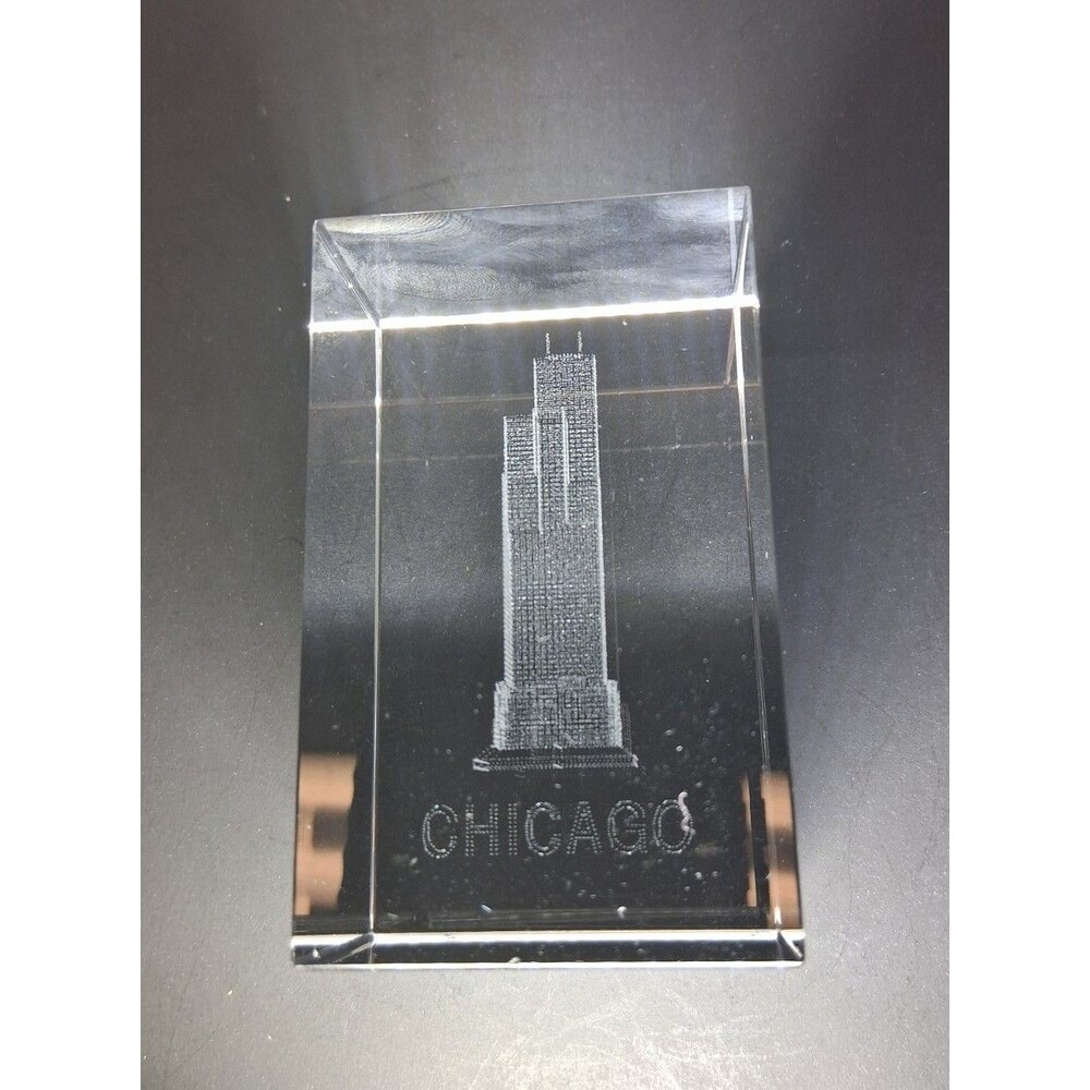 Sears Tower Chicago Crystal Glass Paperweight 3D SSLE Laser Engraved Souvenir